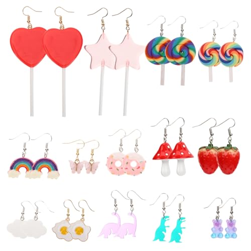 FOMIYES 14 Paare Lustige Ohrringe aus Harz mit Pilz Bonbon Motiven Leichte Hautfreundliche Ohrhänger für Damen und Mädchen Modischer Ohrschmuck für Alltag Party und Reisen von FOMIYES