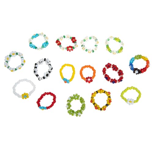 FOMIYES 15 Stück Teiliges Flower Bead Rings Elastische Finger Ringe aus Langlebigem Material Schmuckringe für Frauen Teen Komfortabel und Hautfreundlich von FOMIYES