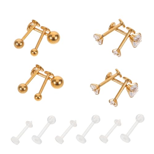 FOMIYES 18 Stück Teiliges Lippenpiercing Schmuckset aus Rostfreiem mit Funkelnden Zirkonia Flache Rückseite Interne Gewinde Vielseitig für Labret Tragus Helix Conch Nase Sportliche Klare von FOMIYES