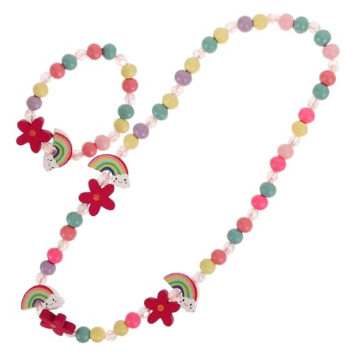 FOMIYES Holz Perlen Schmuckset Für Mädchen Halskette Und Armband Regenbogen Kinderschmuck Modeschmuck Geschenk Perlenkette Junge Mädchen Schmuck Set von FOMIYES