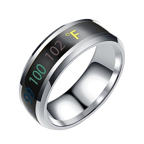 FOMIYES 1Stück Intelligenter Temperaturanzeige Unisex Fingerring Titanstahl Ring Stahlfarbe Einfacher Eleganter Schmuck von FOMIYES