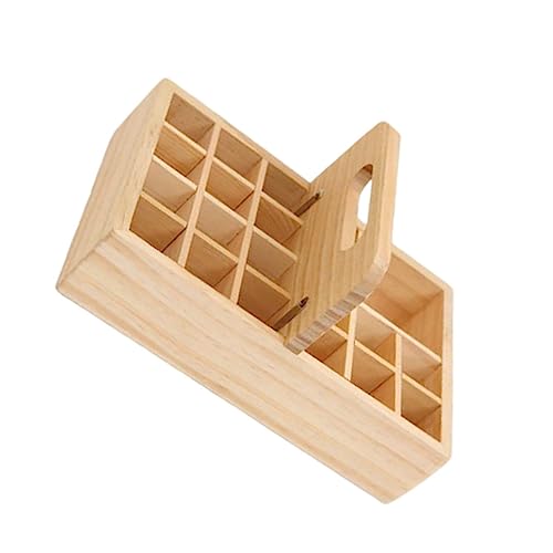 FOMIYES 1stk Handkorb Mit 21 Gittern Etui Für Ätherische Öle Aus Holz Displayhalter Für Ätherische Öle Nagellack-Organizer Aus Holz Duftdisplay Holzbehälter Hölzern Flaschenkasten Handheld von FOMIYES