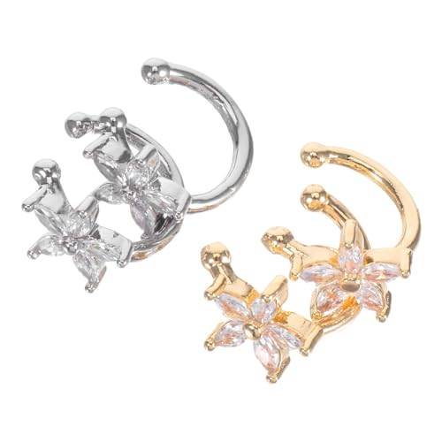 FOMIYES 2 Paar Blumen Ohrmanschetten aus Kupfer mit Zirkonia Ohrclips in Silber und Gold Modische Strass Ohrklemmen ohne Piercing für Frauen und Mädchen Langlebiger Schmuck für Alltag und von FOMIYES