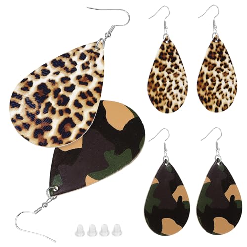 FOMIYES 2 Paar Vintage Dangle Ohrringe für Frauen Leichte Tropfen Ohrringe mit Leopardenmuster und Camouflage Baumelnde Ohrhänger Vielseitiges Design für Alltag und von FOMIYES