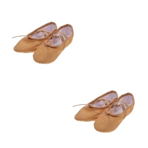 FOMIYES 2 Paare Ballettschuhe mit Elastischem Gummiband und Atmungsaktiv rutschfeste Sohle Leicht für Yoga Tanz Balletttraining Damen Mädchen Hellbraun von FOMIYES