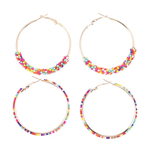 FOMIYES 2 Paare Boho Perlenohrringe Große Runde Creolen Damen Sommer Strand Hochzeit Party Bunte Bead Hoops Statement Drop Schmuck Accessoire FOMIYES 2 Paare Boho Perlenohrringe Große Runde Creolen Damen Sommer Strand Hochzeit Party Bunte Bead Hoops Statement Drop Schmuck Accessoire von FOMIYES
