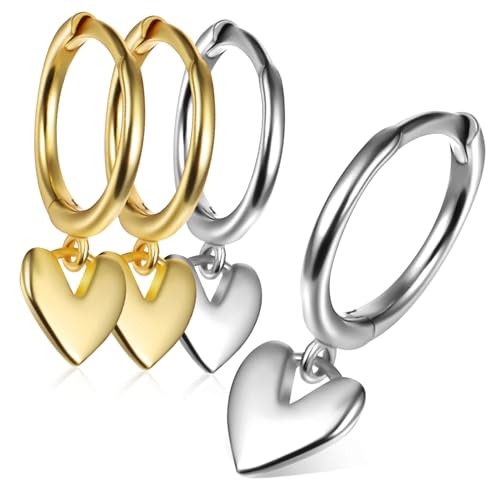 FOMIYES 2 Paare Herz Hängende Ohrringe für Frauen Goldene und Silberne Ohrstecker mit Herz Anhängern Romantische und Stilvolle Schmuckstücke für Besondere Anlässe von FOMIYES