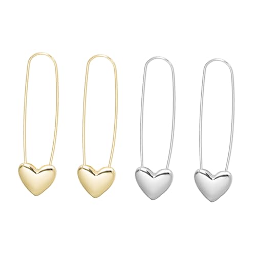 FOMIYES 2 Paare Herz Ohrringe Damen Französischer Vintage Stil Gold und Silberfarbene Metall Ohrstecker Modische Sicherheitspinn designs Leicht Kombinierbar für Alltag und Party FOMIYES 2 Paare Herz Ohrringe Damen Französischer Vintage Stil Gold und Silberfarbene Metall Ohrstecker Modische Sicherheitspinn designs Leicht Kombinierbar für Alltag und Party von FOMIYES