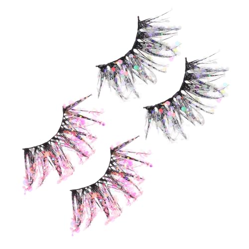 FOMIYES 2 Paare Leuchtende Kunstwimpern Glitzernde Fluoreszierende Falsche Wimpern Farbige Nachtlicht Wimpern für Party Festival Fasching Auffälliges Make Up Natürlicher Look von FOMIYES