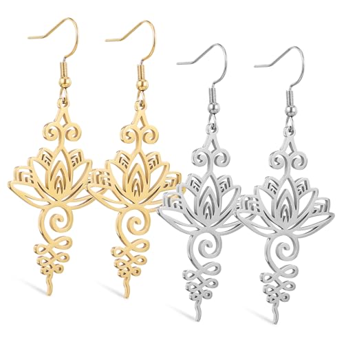 FOMIYES 2 Paare Lotusblumen Ohrringe Damen Floral Statement Schmuck Lotusanhänger Ohrhänger für Teenager Mädchen in Gold und Silber von FOMIYES