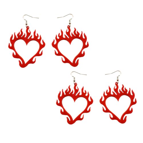 FOMIYES 2 Paare Ohrhänger Damen Hohlflammen Herzförmig Rote Ohrschmuck Tropfenohrringe Alltag Party von FOMIYES