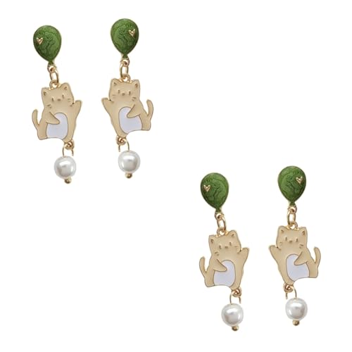 FOMIYES 2 Paare Perlen Ohrringe für Frauen Silber Katzen Design Ohrstecker mit Imitationsperlen Leichte Tropfenohrringe Accessoire für Alltag und Besondere Anlässe von FOMIYES