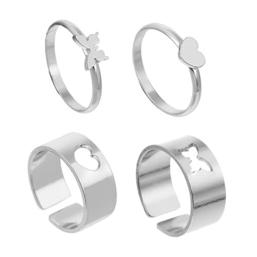 FOMIYES 2 Paare Romantische Partner Ringe Kupfer Verstellbare Finger Ringe für Valentinstag Herz und Schmetterlingsdesign Langlebiger Schmuck für Besondere Anlässe von FOMIYES