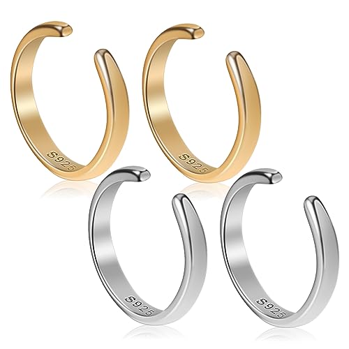 FOMIYES 2 Paare Silber Ohrclips Platinfarbe Goldfarbe Einfache Ohrmanschetten Piercing für Damen Fake Earrings für von FOMIYES