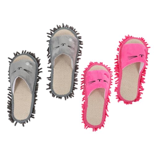 FOMIYES 2 Paare Wiederverwendbare Wischmopp hausschuhe aus Weichem Chenille Waschbare Bodenschuhe mit Rutschfester Sohle Praktische Reinigungsslipper für Leises Putzen im Haushalt Rosa von FOMIYES