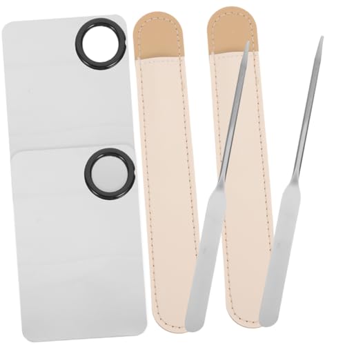 FOMIYES 2 Sätze Edelstahl Kosmetik Mischpalette mit Spatel und Lederetui Nail Art Zubehör für Make up Foundation Lidschatten und Nagellack Leicht zu Reinigen und Vielseitig Einsetzbar von FOMIYES