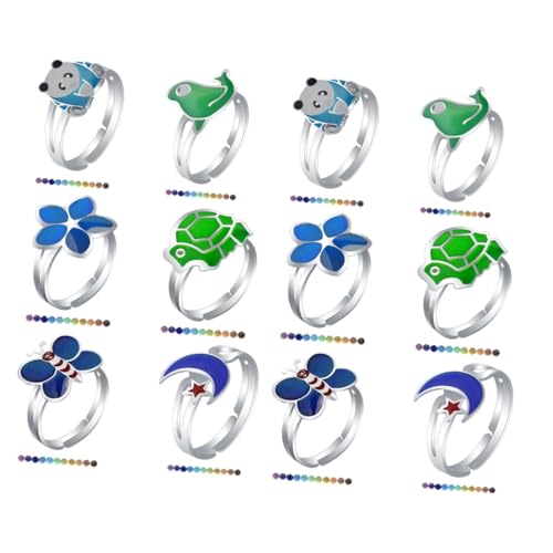 FOMIYES 2 Sätze Farbwechselnder Cartoon Finger Ringe Verstellbare Thermochromische Schmuck Dekoration Für Kreative Tiermotive Verschiedene Designs 6 Stück * 2 von FOMIYES
