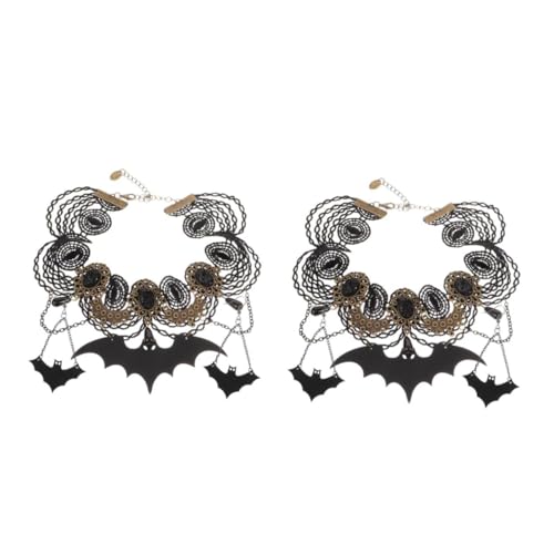 FOMIYES 2 Sätze Halloween Schmuckset Damen Bat Anhänger Halskette und Ohrringe Gothic Festival Zubehör Kreatives Schmuckset für Party und Alltag von FOMIYES