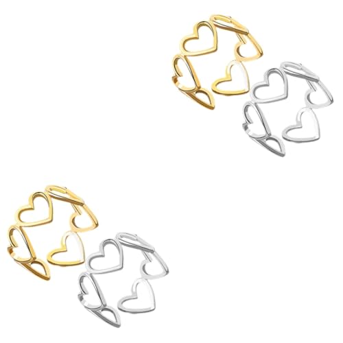 FOMIYES 2 Sätze Herzöffnungsringe Für Damen Minimalistische Ringe Mit Hohlem Design Verstellbar Elegant Für Verlobungen Oder Besondere Anlässe Platin Goldfarben 2 Stück * 2 von FOMIYES