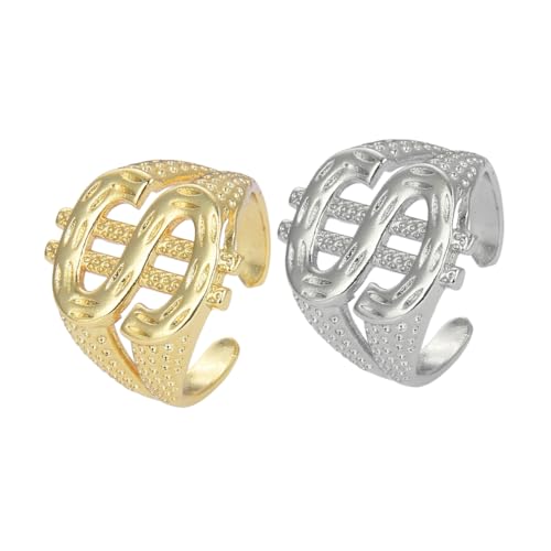 FOMIYES 2 Sätze Hip Hop Dollarzeichen Ringe Für Männer Verstellbare Finger Ringe Schmuck Für Teenager Und Herren Langlebig Und Stylisch 2 Stück * 2 von FOMIYES