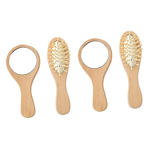 FOMIYES 2 Sätze Tragbares Teiliges Holz Haarbürsten und Kosmetikspiegel Set mit Klarer Oberfläche Kompakt Leicht für Reisen Damen und Herren Praktisch für Handtasche und Schminktisch von FOMIYES