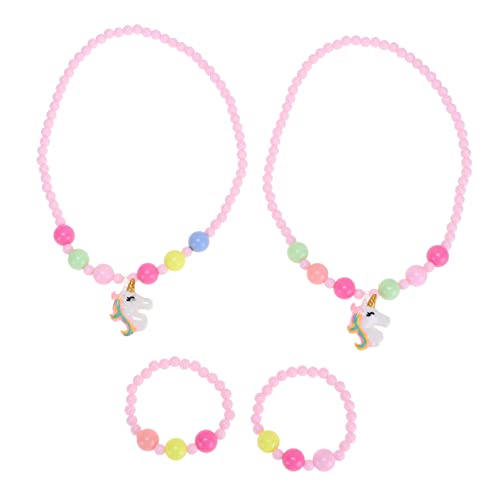FOMIYES 2 Satz Einhorn Schmuckset Teilig mit Armbändern und Halskette Rosa Unicorn Anhänger Langlebig und Farbecht für Mädchen Party Urlaub und DIY von FOMIYES