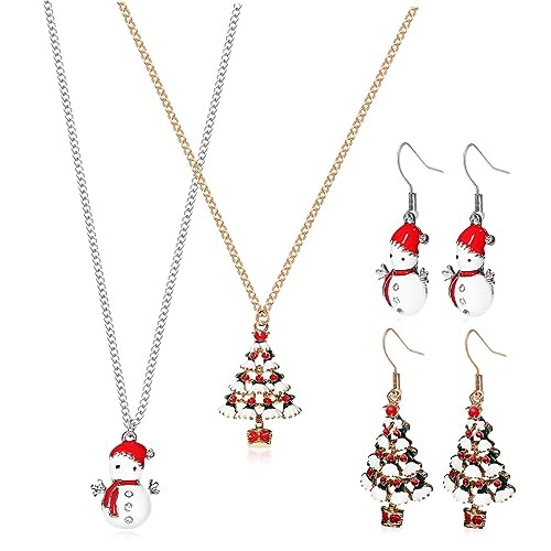 FOMIYES 2 Satz Weihnachtsschmuck Set Damen Teiliges Ohrhänger und Halsketten Set Langlebige Legierung Schneemann und Weihnachtsbaum Design Festliche Weihnachtsohrringe für Frauen von FOMIYES