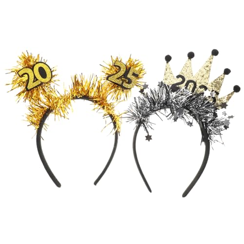 FOMIYES 2stücke Frohes Neues Jahr Stirnband Glitzer Festival Kopfschmuck Weihnachtskopfschmuck Neujahr Party Hut Silvesterhüte Stirnband Tiara Haar Zubehör von FOMIYES