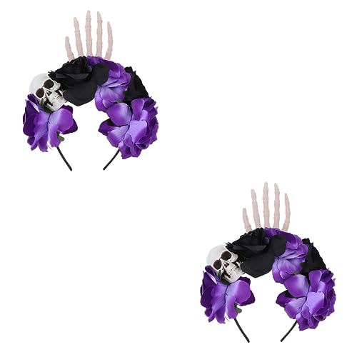 FOMIYES 2 Stk Schädel-hand-stirnband Rosenblütenkrone Für Frauen Halloween-rosen-haarreifen Rose Halloween-requisite Schädelhaar Partybedarf Europäisch Und Amerikanisch Stoff Fräulein von FOMIYES