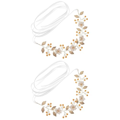 FOMIYES 2st Stirnband Brautkopfschmuck Für Die Hochzeit Kopfbedeckungen Für Die Hochzeit Mit Blattgold Haarschmuck Für Frauen Hochzeit Haarranken Hochzeitskleid Blumen Perle Fräulein von FOMIYES