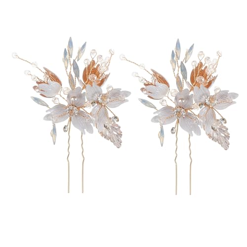 FOMIYES 2stücke Haarnadeln Mit Blumen-strass Für Frauen U-förmige Brautschmuck Haarspangen Für Hochzeiten Und Besondere Anlässe Zinklegierung Einfach Zu Tragen von FOMIYES