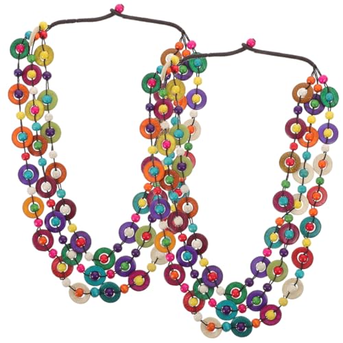 FOMIYES 2 Stück Bunte Boho Holzperlenkette Damen Teilig Vintage Ethnisch Geflochtene Halskette aus Kokosnussschale Modischer Schmuck für Alltag und Fest von FOMIYES