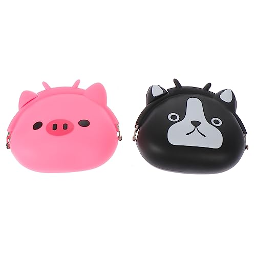 FOMIYES 2 Stück Cartoon Silikon Münzbörse Niedliche Geldbörse für Kleine Gegenstände Langlebig Praktisch für Makeup Haarschmuck oder Schlüsselanhänger Hund Schwein von FOMIYES