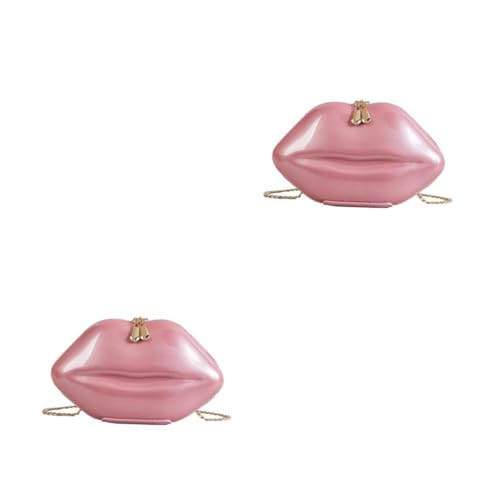 FOMIYES 2 Stück Damen Crossbody Bag Lippenform Mini Handtasche Rosa Kette Umhängetasche Modisch Casual Schultertasche Elegant für Alltag Party von FOMIYES