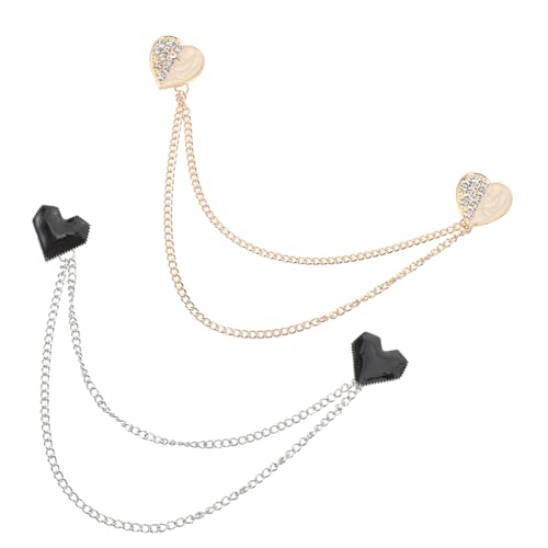 FOMIYES 2stücke Herzbrosche Mit Kette Und Strasssteinen Für Damen Anstecknadel Mit Quasten Geeignet Für Kragen Pullover Kleid Mantel Schal Corsage Damenschmuck Accessoire Für von FOMIYES