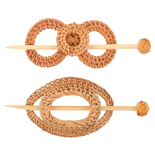 FOMIYES 2 Stück Dutt-Haarspange mit Stab – Boho-handgefertigte Rattan-Haarnadel – Haarspange, Pferdeschwanzhalter, Haarzopf-Styling-Tool für Frauen und Mädchen von FOMIYES