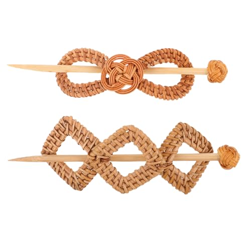 FOMIYES 2 Stück Dutt-Haarspange mit Stab – Boho-handgefertigte Rattan-Haarnadel – Haarspange, Pferdeschwanzhalter, Haarzopf-Styling-Tool für Frauen und Mädchen von FOMIYES