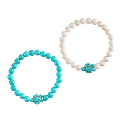 FOMIYES 2 Stück Elastisches Perlenarmband mit Schildkröten Anhänger Boho Stil Türkis Weiß Hautfreundlich Komfortabel Schmuck für Damen und Erwachsene von FOMIYES