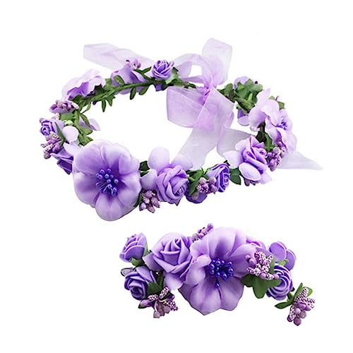 FOMIYES 2 Stück Für Mädchen Stretch-Stirnbänder Für Damen Mädchen-Stirnband Blumen-Armband Hochzeits-Armband Blumen-Stirnband Mädchen Blumen Blumen-Kopfschmuck Kranz Elastisch von FOMIYES