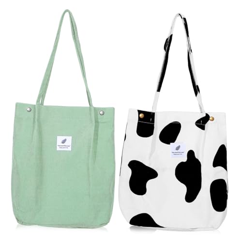 FOMIYES 2 Stück Große Cord Tote Bags Damen Casual Umhängetaschen für Alltag Shopping Reise Robuste Cordstoff Schultertaschen mit Modischem Design in und Grün von FOMIYES