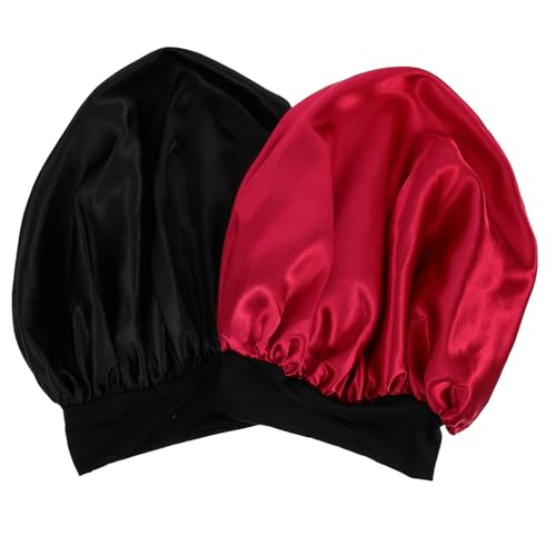 FOMIYES 2 Stück Große Elastische Damen Schlafhaube Bonnet für Haarepflege und Duschen Weiche Dehnbare Mütze Schwarz Vielseitiger Haarschutz für Nacht und Alltag von FOMIYES