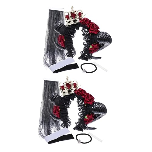 FOMIYES 2st Gothic Blumenkopfband Halloween Rosa Stirnband Gotischer Teufelskopfreifen Ohr Stirnband Teufel Blumenhörner Schafhorn Kostüm Gotisches Stirnband Kind Einfach Croissant von FOMIYES