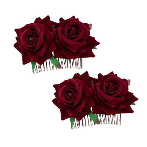 FOMIYES 2st Rosafarbene Haarspange Hochzeit Rose Haarkamm Haarspange Hochzeitshaarspangen Für Bräute Blumenhaarspangen Für Frauen Rosenblütenkamm Schmuck Braut Mädchen von FOMIYES