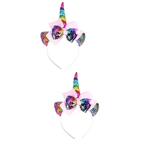 FOMIYES 2st Kinder-einhorn-party-kopfschmuck Einhorn-kopfbedeckung Kopfbedeckungen Für Kinderpartys Stirnband Mit Schleife Glitzerndes Haarband Einhorn Haarband Pailletten Baby Requisiten von FOMIYES