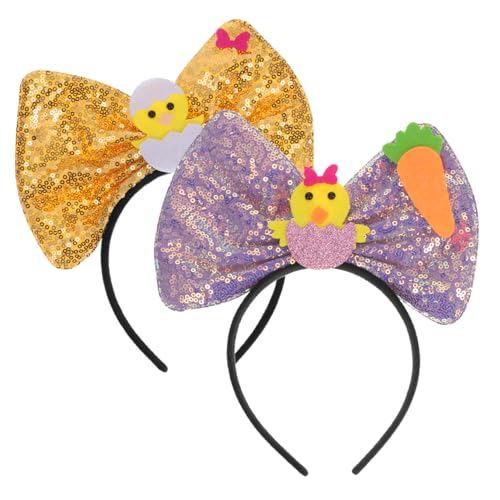 FOMIYES 2er-pack Hühner-stirnband Mit Schleife Haarschmuck Für Ostern Dekorative Pailletten-stirnbänder Für Mädchen Urlaubs-foto-requisiten von FOMIYES