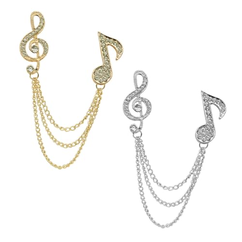 FOMIYES 2 Stück Herren Broschen mit Strass Musical Note Design Modische Anstecknadeln mit Kragenkette Kreative Schmuckaccessoires für Jacke Hemd Tasche Gold und Silberfarben von FOMIYES