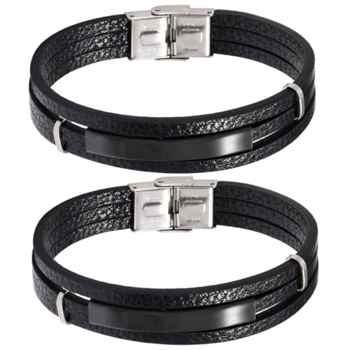 FOMIYES 2 Stück Herren Lederarmband Teilig Mehrschichtig Geflochten Schwarz Punk Stil Leichtes Langlebiges Armband für Street Dance Party und Alltag Modisches Accessoire für Männer von FOMIYES