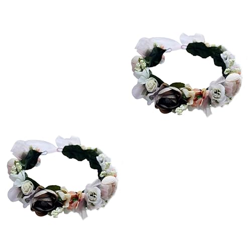 FOMIYES 2St Tiara Haarbänder Stirnband mit Blumenkrone Brautkopfbedeckung Blumenstirnbänder für Mädchen Hochzeit Haarband floraler Kopfschmuck Blumenmädchen Rattan Strand von FOMIYES