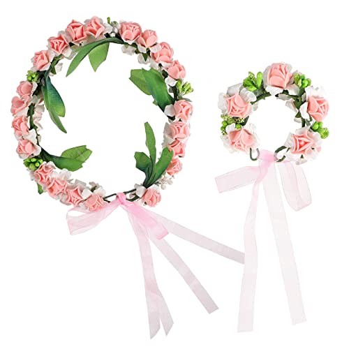 FOMIYES 2st Künstlicher Kopfkranz Haarschmuck Aus Blumen Dekoratives Blumen-stirnband Blush Rose Blumenstirnband Stirnband Mit Blumenkranz Floraler Haarkranz Armband Mädchen Handbuch von FOMIYES