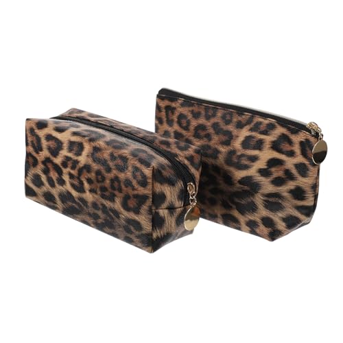 FOMIYES 2 Stück Leopard Print Make Up Tasche Tragbare Kosmetiktasche aus PU Leder Multifunktionaler Organizer mit Reißverschluss für Reise Camping Alltag Leicht zu Reinigen Robust und von FOMIYES